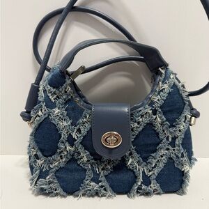 Chic Blue Denim Shoulder Bag, Boho, Cottagecore, 8 in x 5 in, Super Cute!